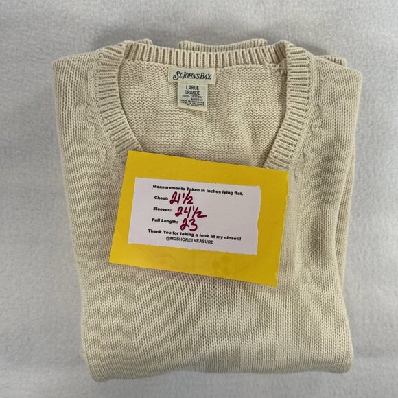 Women's Cream Knit Pullover Sweater by St. John's Bay Large V Neck - Picture 8 of 8